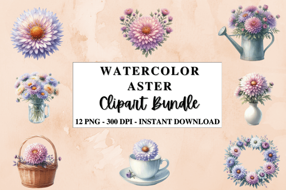 Download Watercolor Aster Flower Clipart Bundle - Clipart Collection