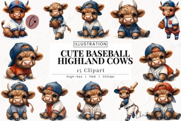 Download Cute Baseball Highland Cow Clipart - Clipart Collection