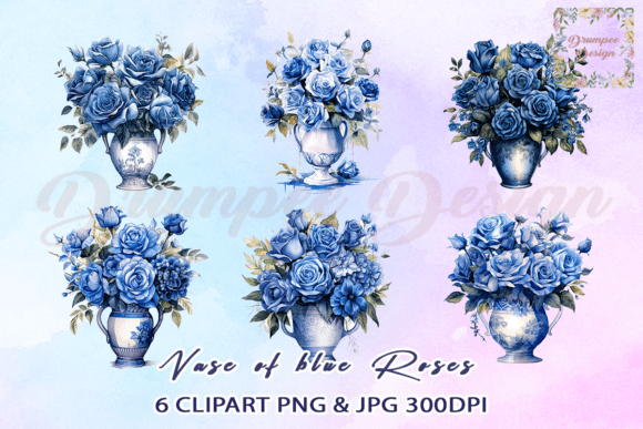 Download Vase of Blue Roses Watercolor Clipart - Clipart Collection