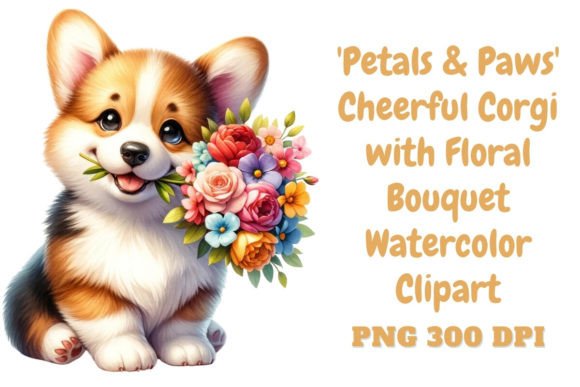 Download Cheerful Corgi &amp; Floral Bouquet Clipart - Clipart Collection