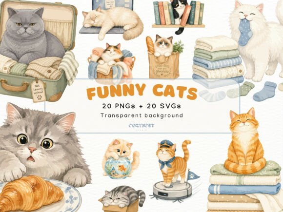 Download Cute Watercolor Mischievous Cat Cliparts - Clipart Collection