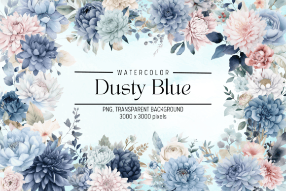 Download Dusty Blue Flowers Watercolor Clipart - Clipart Collection