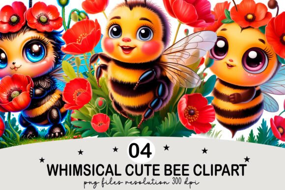 Download Cute Bee Clipart Red Poppy Flower Bumble - Clipart Collection
