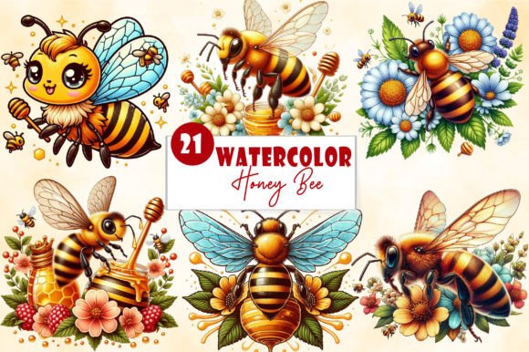 Download Watercolor Cute Honey Bee Clipart Bundle - Clipart Collection
