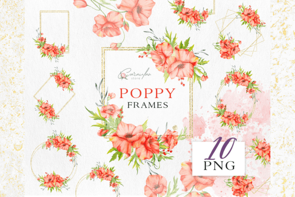Download Poppy Watercolor Clipart, Floral Frames - Clipart Collection