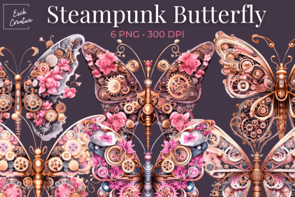 Download Steampunk Butterfly Pink Flower Clipart - Clipart Collection