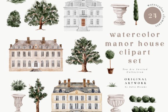 Download Watercolor Manor House Digital Clipart - Clipart Collection