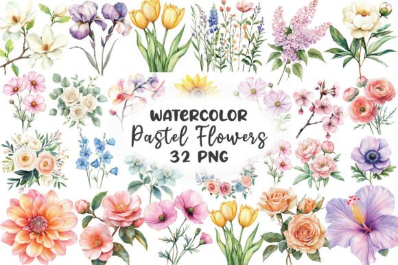 Download Watercolor Pastel Flowers Clipart - Clipart Collection