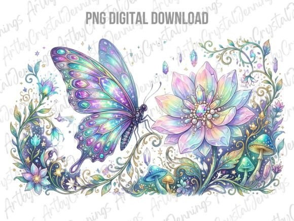 Download Crystal Butterfly Flower Clipart PNG - Clipart Collection