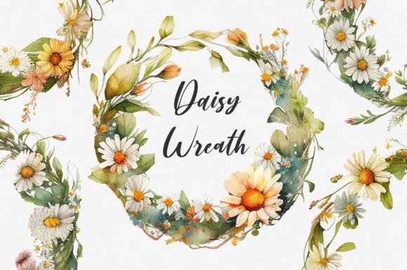 Download Daisy Watercolor Wreath Clipart - Clipart Collection