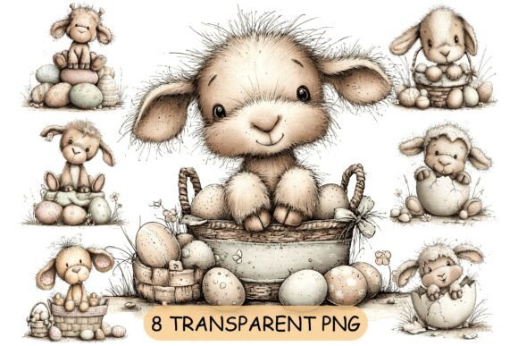 Download Whimsical Easter Lamb PNG Clipart Bundle - Clipart Collection