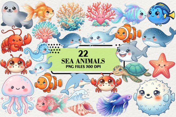 Download Kawaii Sea Animals Clipart Bundle - Clipart Collection
