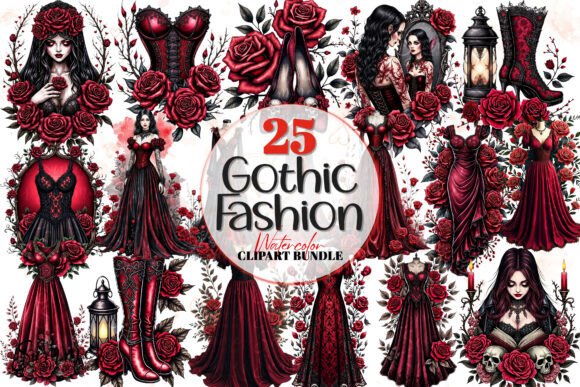 Download Victorian Gothic Fashion Clipart Bundle - Clipart Collection