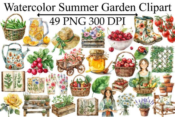 Download Watercolor Summer Garden Clipart - Clipart Collection