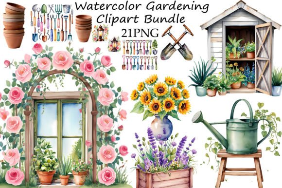 Download Watercolor Gardening Clipart Bundle - Clipart Collection