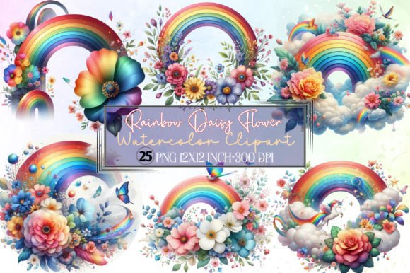 Download Rainbow Daisy Flower Watercolor Clipart - Daisy flower watercolor clipart Collection