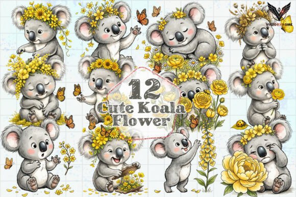 Download Cute Koala Flower Clipart PNG - Clipart Collection