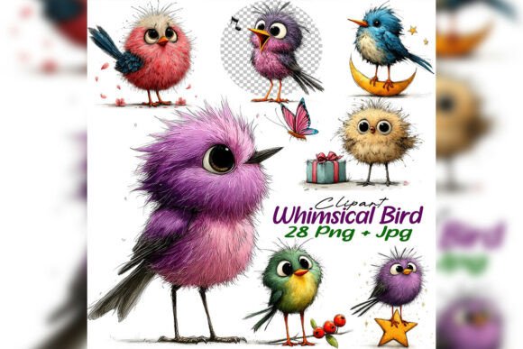 Download Whimsical Bird Clipart PNG Watercolor Se - Clipart Collection