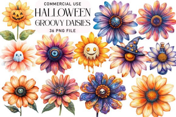 Download Groovy Halloween Daisies Clipart - Clipart Collection