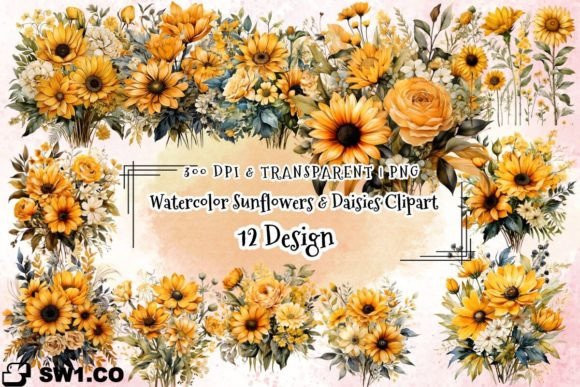 Download Watercolor Sunflowers Daisies Clipart - Clipart Collection