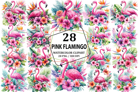 Download Pink Flamingo &amp; Tropical Flowers Clipart - Clipart Collection