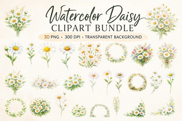 Download 30-watercolor-daisy-clipart-bundle - Clipart Collection
