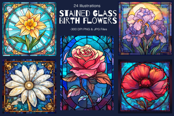 Download Stained Glass Birth Flower Clipart - Clipart Collection