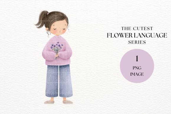 Download Girl Holding Violet Flowers Clipart PNG - Clipart Collection