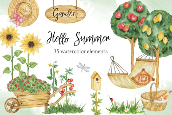 Download Watercolor Summer Garden Clipart - Clipart Collection