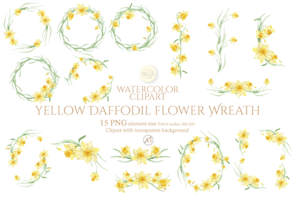 Download Yellow Daffodil Wreath Clipart Set - Clipart Collection