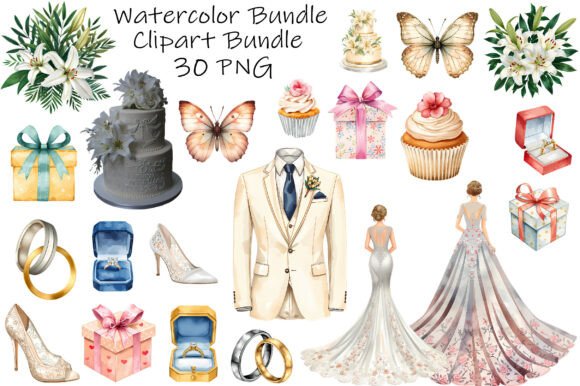 Download Watercolor Wedding Clipart Bundle - Clipart Collection
