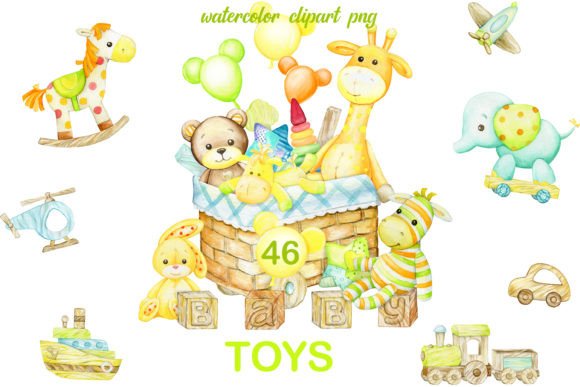 Download Wooden Toys, Watercolor Digital Clipart. - Clipart Collection