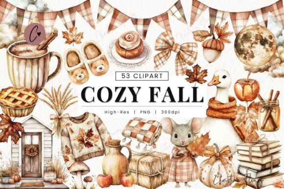 Download Watercolor Cozy Fall Clipart Bundle - Clipart Collection