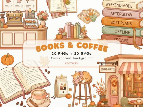 Download Books &amp; Coffee Fall Cliparts, Autumn PNG - Clipart Collection