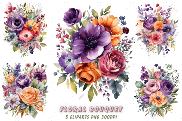 Download Watercolor Purple Floral Bouquet Clipart - Clipart Collection